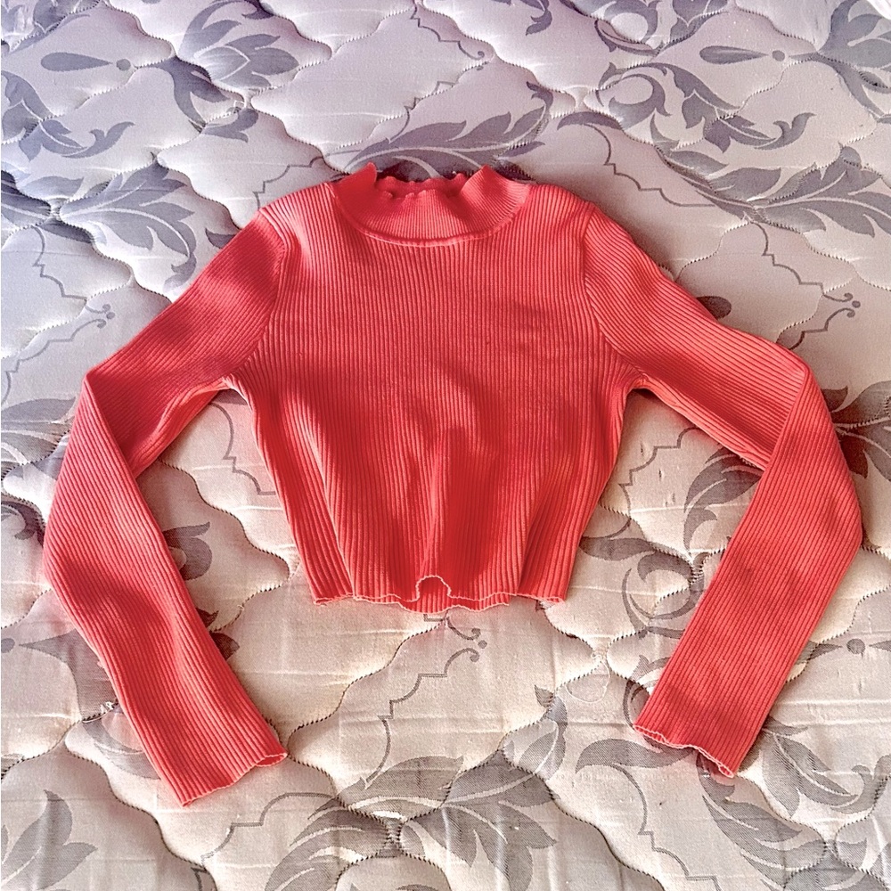Woman's Pink Modern Long Sleeve Crop Roma Knit